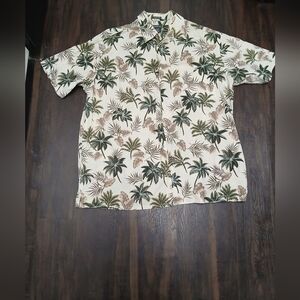 St. John's Bay Cream and‎ Green Tropical Casual Shirt
